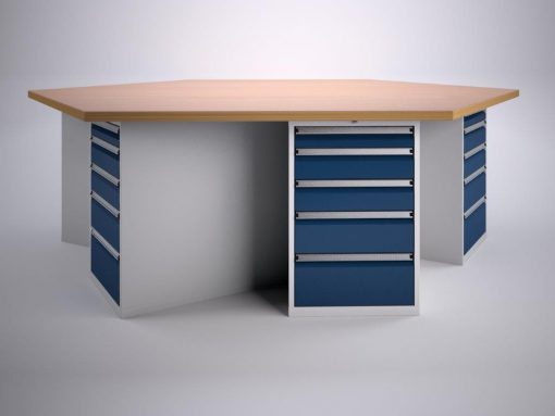 Zeskant werktafel met ladekasten 2000/2500mm. BRAZTW200/250